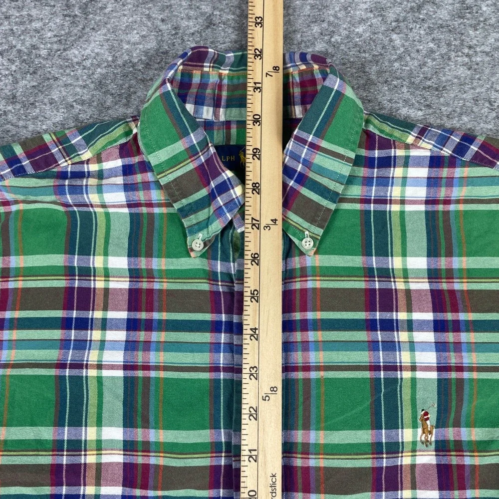 Polo Ralph Lauren Shirt Mens L Green Plaid Long Sleeve Classic Fit Color Pony